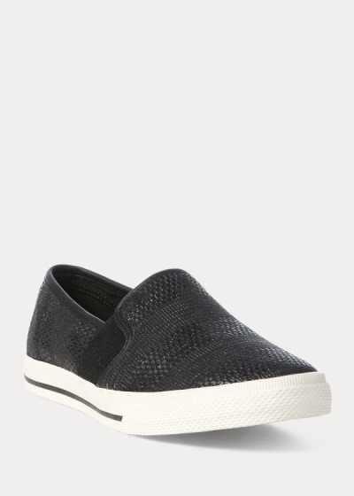 Zapatillas Ralph Lauren Mujer Negros - Jinny Woven Slip-On - GWAMT6520